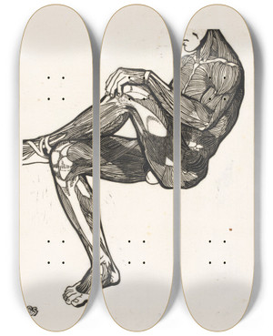 Triptych art skateboard deck of Reijer Stolk Anatomische Studie Van De Been En Armspieren Van Een Man by Reijer Stolk (1896-1945)