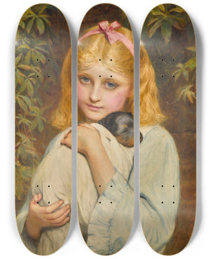 Triptych art skateboard deck of Charles Sillem Lidderdale The New Puppy by Charles Sillem Lidderdale (1831-1895)