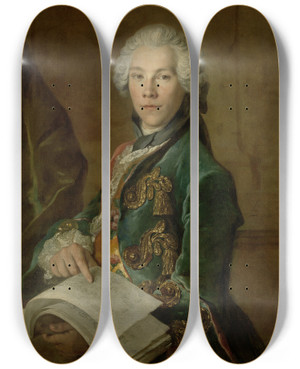 Triptych art skateboard deck of Louis Tocqu Portrait Of Arnoldus Van Rijneveld by Louis Tocque (1696-1772)