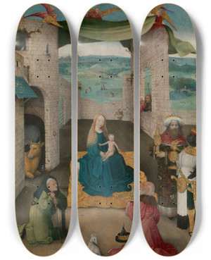 Triptych art skateboard deck of Hieronymus Bosch The Adoration Of The Magi by Hieronymus Bosch (1450-1516) Triptych art skateboard deck of Hieronymus Bosch The Adoration Of The Magi by Hieronymus Bosch (1450-1516)