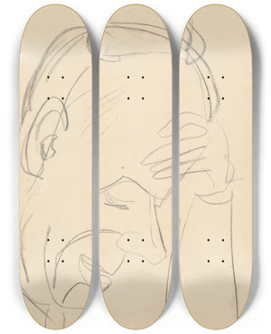 Triptych art skateboard deck of Ernst Ludwig Kirchner Portrt by Ernst Ludwig Kirchner (1880-1938)