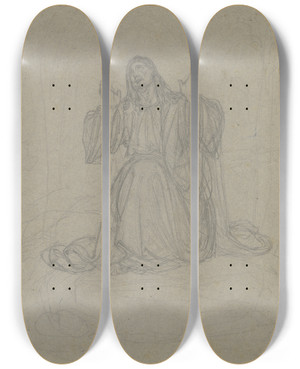 Triptych art skateboard deck of Ferdinand Fellner Agony In The Garden_2 by Ferdinand Fellner (1799-1859)