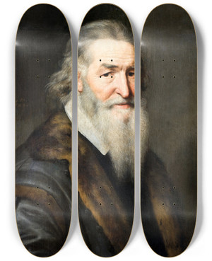 Triptych art skateboard deck of Michiel Jansz Van Mierevelt Portrait Of An Eightyyear Old Man by Michiel Jansz Van Mierevelt (1566-1641)