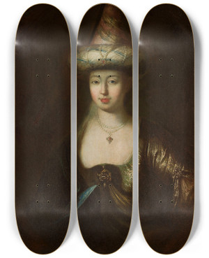 Triptych art skateboard deck of Antoine Pesne Portrait Of A Man In An Oriental Costume by Antoine Pesne (1683-1757)