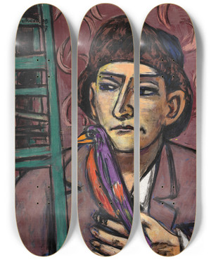 Triptych art skateboard deck of Max Beckmann Mann Mit Vogel by Max Beckmann (1884-1950)