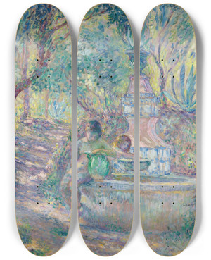 Triptych art skateboard deck of Henri Lebasque Sainttropez Deux Jeunes Filles La Fontaine by Henri Lebasque (1865-1937)