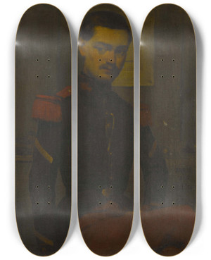 Triptych art skateboard deck of Jeanjacques Henner Portrait Du Sergent Fourrier by Jean-Jacques Henner (1829-1905)