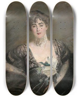 Triptych art skateboard deck of Giovanni Boldini Portrait Der Josefina Alvear De Errazuriz by Giovanni Boldini (1842-1931)