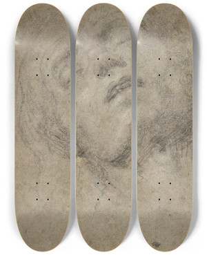 Triptych art skateboard deck of Giovanni Girolamo Savoldo Study Of A Head by Giovanni Girolamo Savoldo (1485-1548)