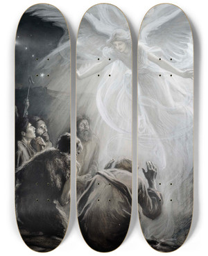 Triptych art skateboard deck of Albert Edelfelt Revelation Of Angels To Shepherds by Albert Edelfelt (1854-1905)