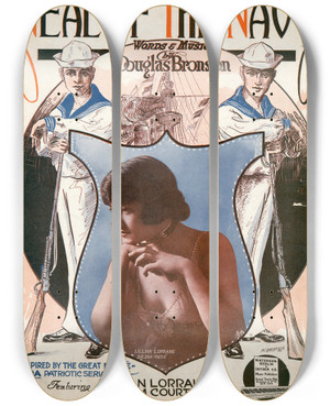 Triptych art skateboard deck of Albert Wilfred Barbelle Neal Of The Navy by Albert Wilfred Barbelle (1887-1957)