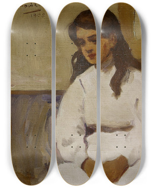 Triptych art skateboard deck of Raymond Mcintyre Figure Of A Young Girl by Raymond Mcintyre (1879-1933)