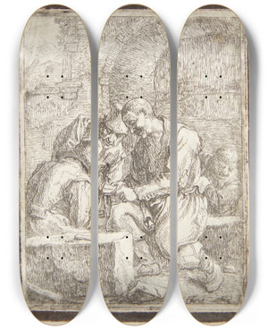 Triptych art skateboard deck of Thomas Wijck Kortspillere by Thomas Wijck (1616-1677)