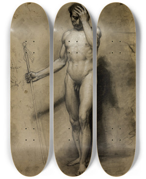 Triptych art skateboard deck of Paul Emile Detouche Standing Male Nude by Paul Emile Detouche (1794-1874)