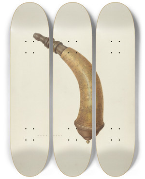 Triptych art skateboard deck of John Koehl Powder Horn by John Koehl