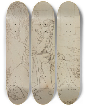 Triptych art skateboard deck of Johann Peter Krafft Oedipus Und Antigone by Johann Peter Krafft (1780-1856)