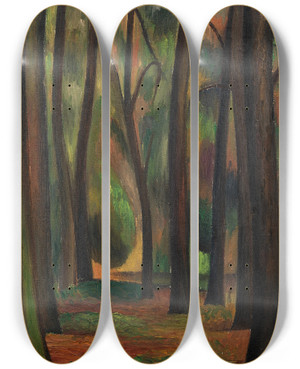 Triptych art skateboard deck of Mark Gertler Trees At Garsington by Mark Gertler (1891-1939)