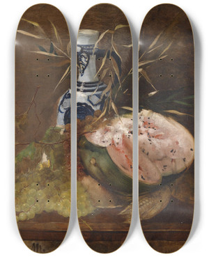 Triptych art skateboard deck of Carl Von Merode Frchtestillleben Mit Melone by Carl Von Merode (1853-1909)