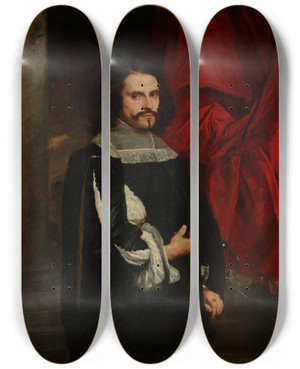 Triptych art skateboard deck of Giovanni Bernardo Carboni Portrait Of A Gentleman by Giovanni Bernardo Carbone