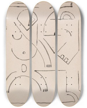 Triptych art skateboard deck of Henri Gaudierbrzeska Abstract Figure Composition by Henri Gaudier-Brzeska (1891-1915)