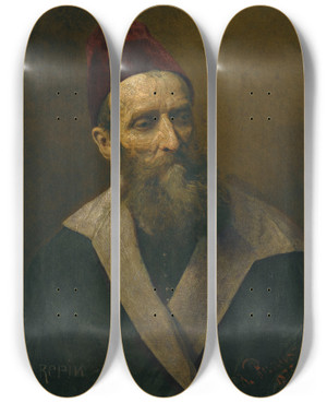 Triptych art skateboard deck of Ilya Efimovich Repin Portrait Of A Man by Ilya Efimovich Repin (1844-1930)