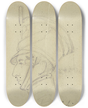 Triptych art skateboard deck of Carl Hoff Leutnant Friesland Brustbild Mit Tschako Nach Links by Carl Hoff (1807-1862)