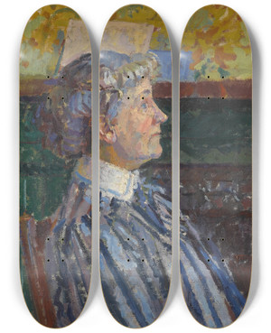 Triptych art skateboard deck of Harold Gilman The Striped Blouse Portrait Of Irene Battiscombe The Artists Sister by Harold Gilman (1876-1919)