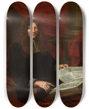 Triptych art skateboard deck of Nicolaas Stramot Ii Frans Van Sterbeeck Botanist And Architect by Nicolaas Stramot Ii (1637-1709)