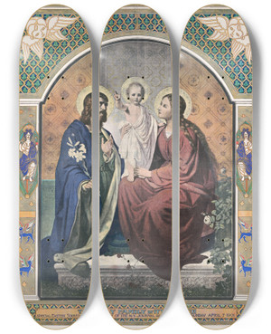 Triptych art skateboard deck of Ittenbach The Holy Family by Ittenbach