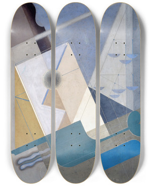 Triptych art skateboard deck of Karol Hiller Kompozycja 215A by Karol Hiller (1891-1939)