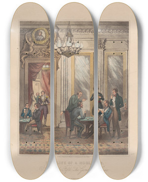 Triptych art skateboard deck of George Dawe The Gambling House by George Dawe (1781-1829)