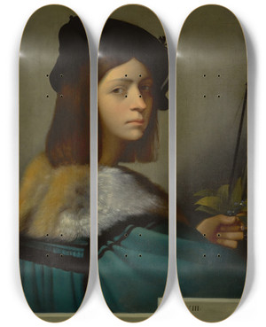 Triptych art skateboard deck of Jeanlon Grme Joueur De Violon The Violin Player by Jean-Lon Grme (1824-1904)