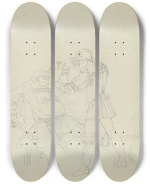 Triptych art skateboard deck of Peter Von Cornelius Auerbachs Keller Zu Leipzig Zwei Zecher by Peter Von Cornelius (1784-1867)