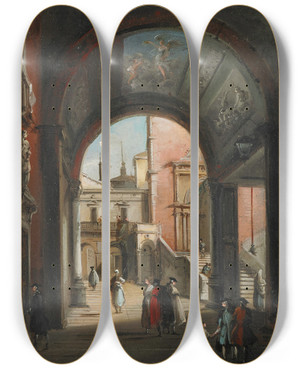 Triptych art skateboard deck of Giuseppe Bernardino Bison Portikus by Giuseppe Bernardino Bison (1762-1844)