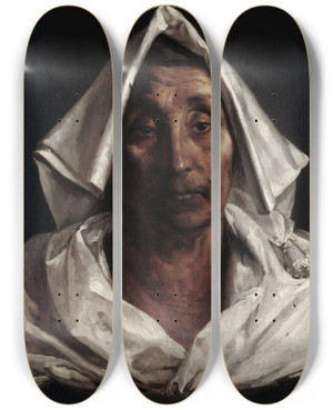 Triptych art skateboard deck of Thodore Gricault The Old Italian Woman by Theodore Gericault (1791-1824)