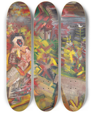Triptych art skateboard deck of Arnold Peter Weiszkubnan Peasant Woman by Arnold Peter Weisz-Kubnan (1898-1944)