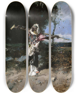 Triptych art skateboard deck of Mariano Fortuny Marsal African Chief by Mariano Fortuny Marsal (1838-1874)