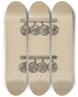 Triptych art skateboard deck of Herbert Marsh Friendship Pin by Herbert Marsh