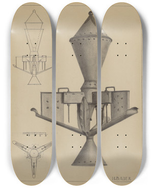 Triptych art skateboard deck of Herman Bader Oil Lamp by Herman Bader