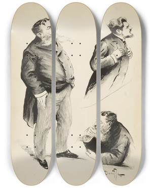 Triptych art skateboard deck of Nol Dorville Mm Jaluzot Et Et Paul Beauregard by Noel Dorville (1874-1938)
