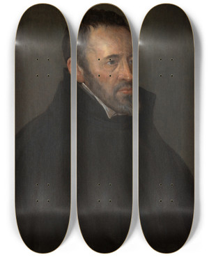 Triptych art skateboard deck of Thomas Willeboirts Bosschaert Portret Van Balthasar Corderius by Thomas Willeboirts Bosschaert (1614-1654)