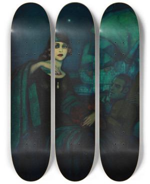 Triptych art skateboard deck of Federico Beltrn Masss Pola Negri Y Rudolph Valentino by Federico Beltran Masses (1885-1949)