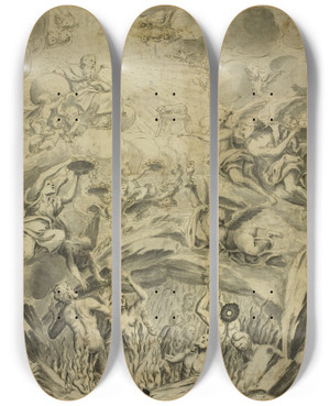 Triptych art skateboard deck of Abraham Van Diepenbeeck The Resurrection Of The Dead by Abraham Van Diepenbeeck (1596-1675)