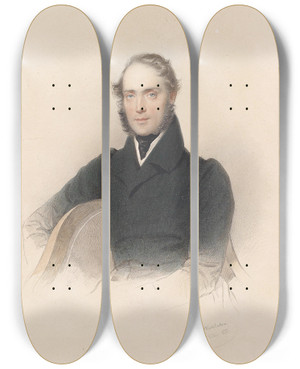 Triptych art skateboard deck of Josef Kriehuber Bildnis Eduard Cuny Von Pierron by Josef Kriehuber (1800-1876)