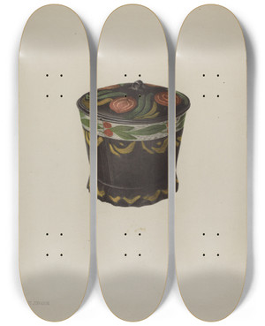 Triptych art skateboard deck of Philip Johnson Toleware Sugar Bowl by Philip Johnson