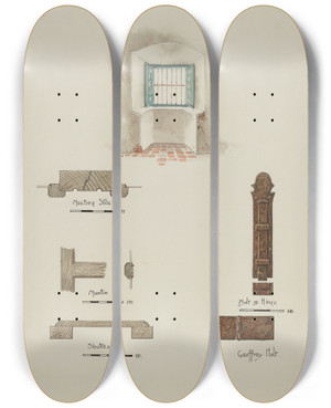 Triptych art skateboard deck of Geoffrey Holt Window Recess And Casement Details by Geoffrey Holt (20-)