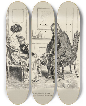 Triptych art skateboard deck of Charles Dana Gibson The Wonders Of Nature by Charles Dana Gibson (1867-1944)