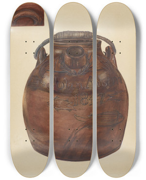 Triptych art skateboard deck of Yolande Delasser Cider Or Water Jug by Yolande Delasser (1935)