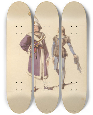 Triptych art skateboard deck of John Richard Coke Smyth Sketches Of Costume Pl118 by John Richard Coke Smyth (1808-1882)