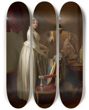 Triptych art skateboard deck of Louis Lopold Boilly The Artists Wife In His Studio by Louis Leopold Boilly (1761-1845)